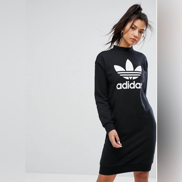 adidas Originals Trefoil Crew Neck Dress In Black - Picture 5 of 14